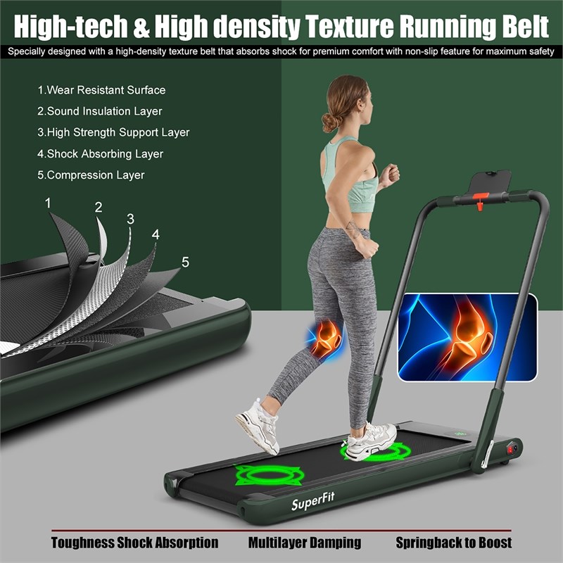 Pemberly Row 2.25HP 2 in 1 Green Plastic Folding Treadmill with Remote Control