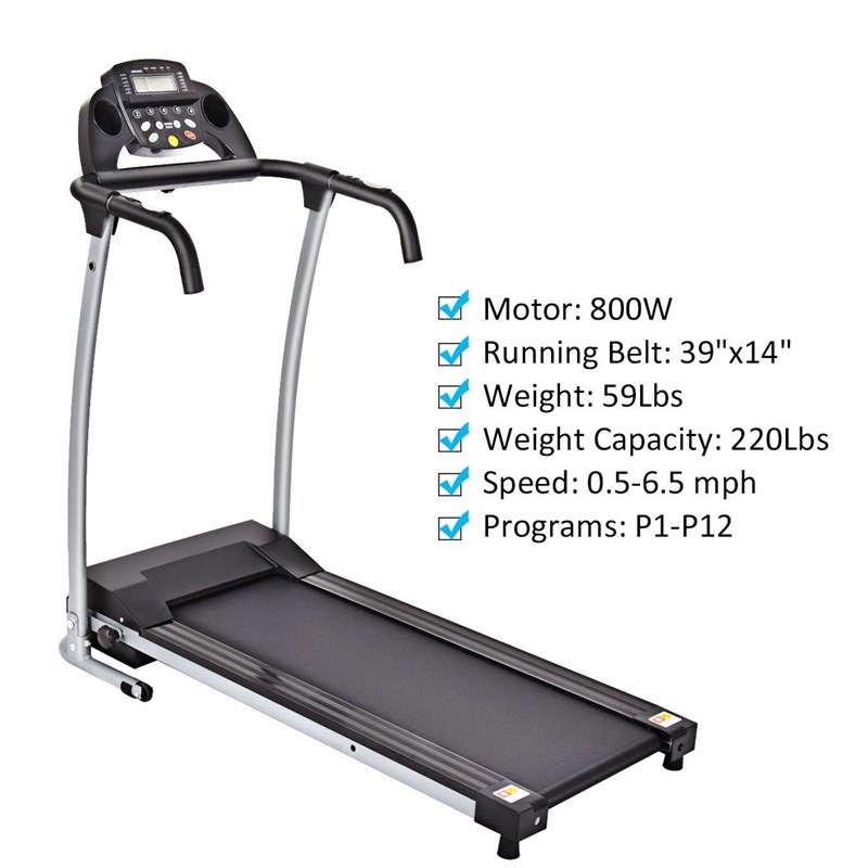 Pemberly Row 800W Folding Treadmill Electric Running Fitness Machine in Black
