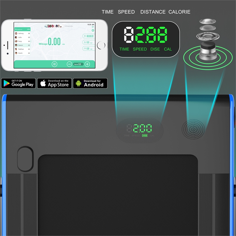 Pemberly Row 2.25HP 2 in 1 Navy Folding Under Desk Treadmill Remote Control