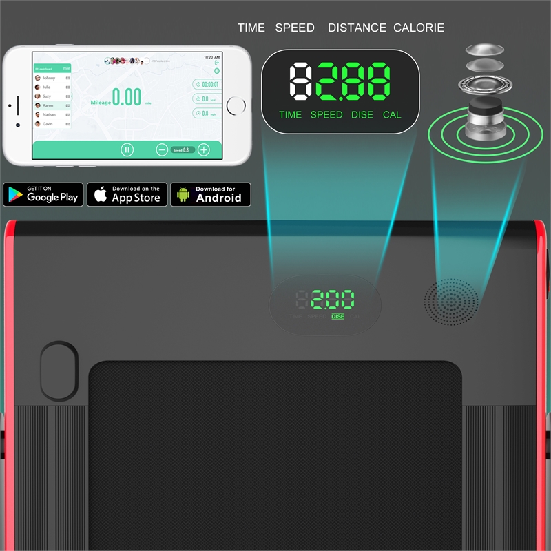 Pemberly Row 2.25HP 2 in 1 Red Folding Under Desk Treadmill with Remote Control