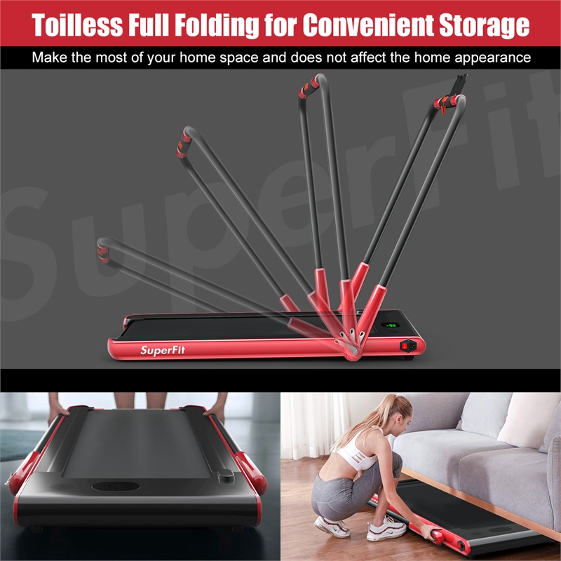 Pemberly Row 2.25HP 2 in 1 Red Folding Under Desk Treadmill with Remote Control
