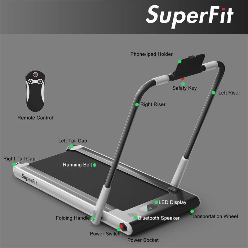Pemberly Row 2.25HP 2-in-1 Silver Folding Treadmill with Speaker Controller APP