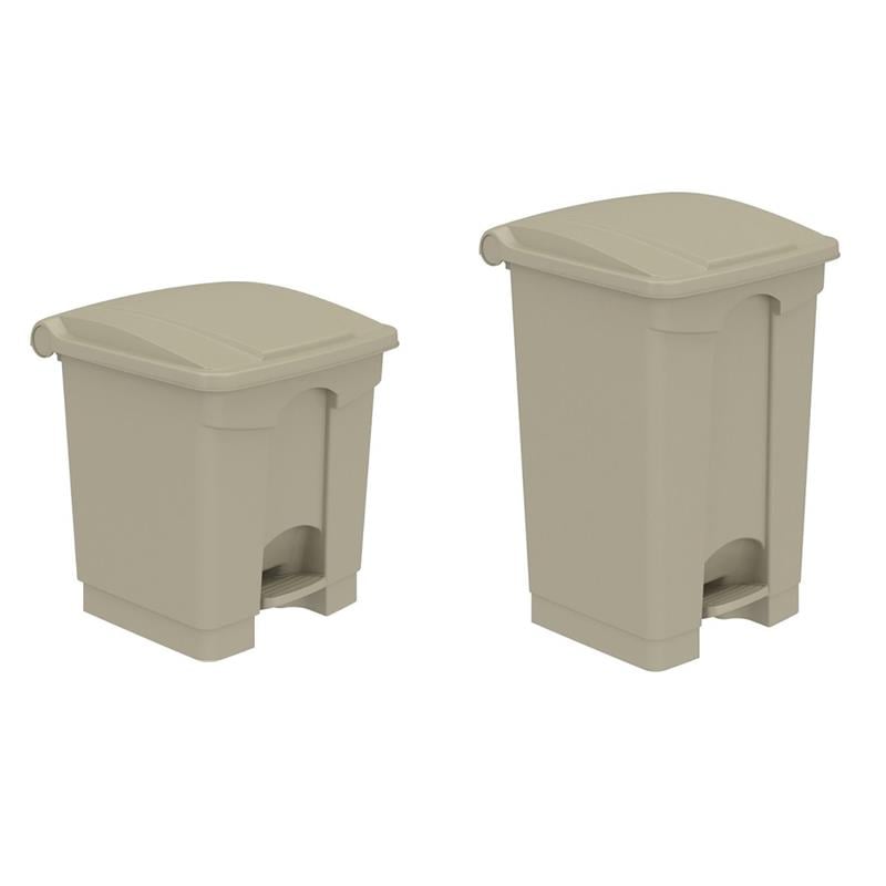 Pemberly Row Set of 2 Plastic Step-On Touchless 8 and 12 Gallon Tan Trash Cans