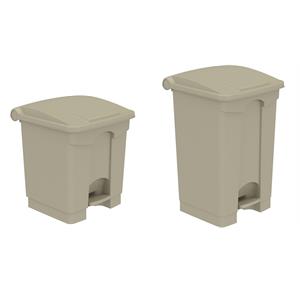 Pemberly Row Set of 2 Plastic Step-On Touchless 8 and 12 Gallon Tan Trash Cans