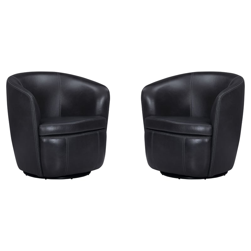 Pemberly Row Vintage Onyx Italian Leather Swivel Club Chair 2 Pack