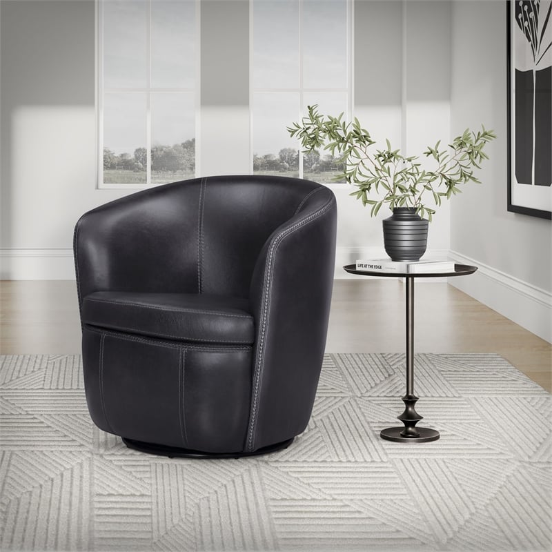 Pemberly Row Vintage Onyx Italian Leather Swivel Club Chair 2 Pack