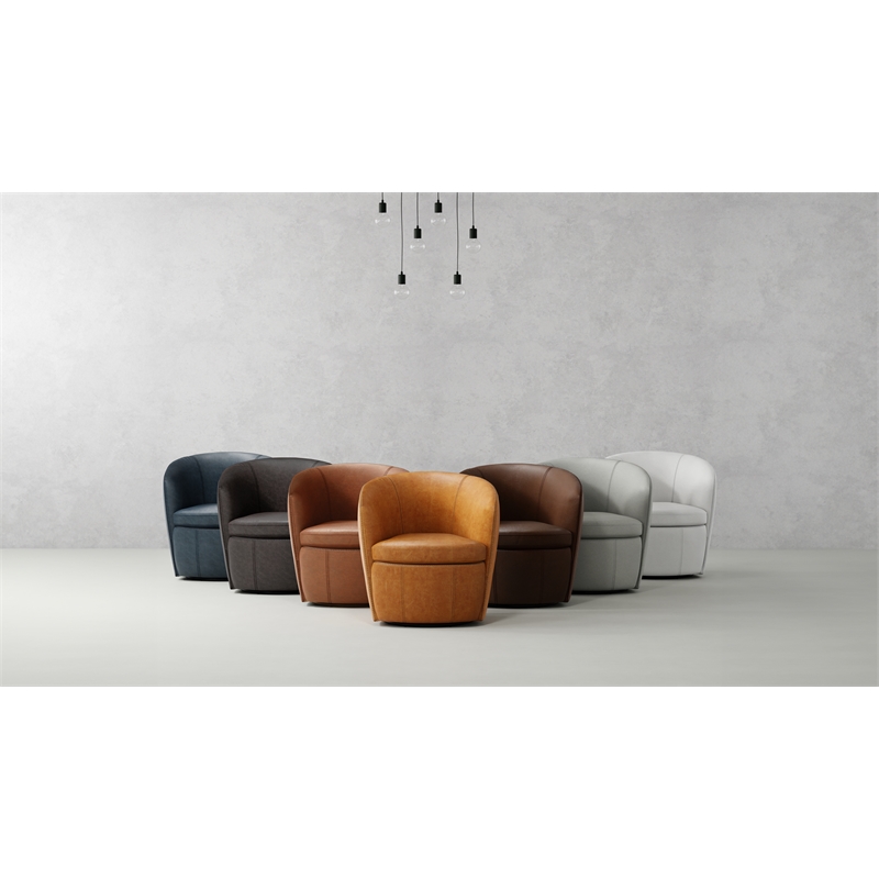 Pemberly Set of 2 Steamboat Ice All Italian Leather Swivel Club Chair