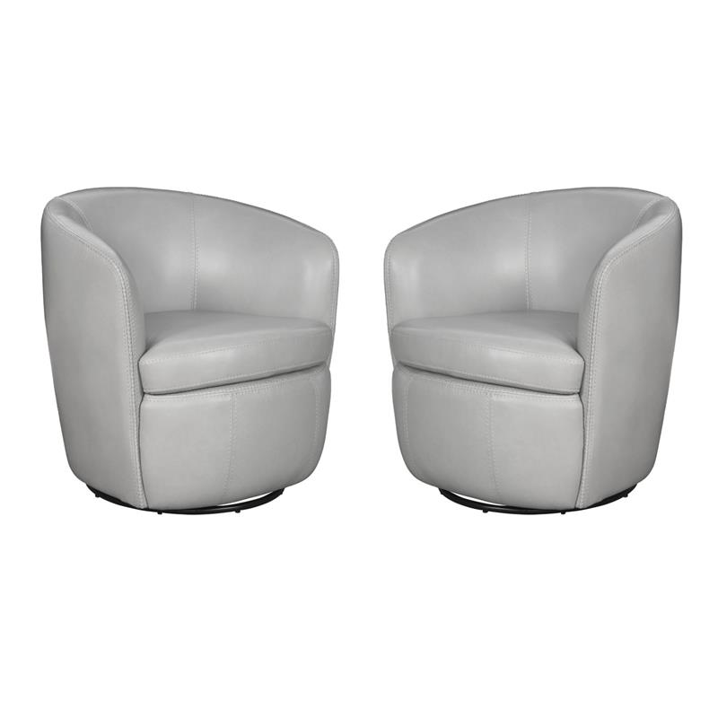 Pemberly Set of 2 Steamboat Ice All Italian Leather Swivel Club Chair