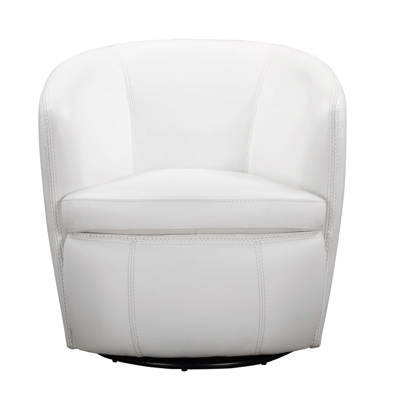 Pemberly Row Set of 2 Snow All Italian Leather Swivel Club Chair