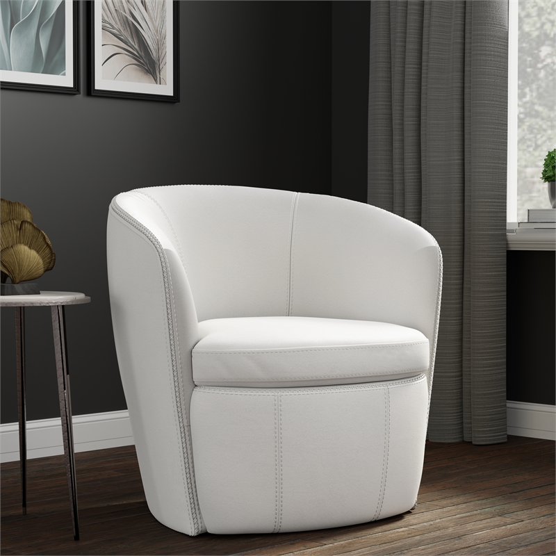 Pemberly Row Set of 2 Snow All Italian Leather Swivel Club Chair