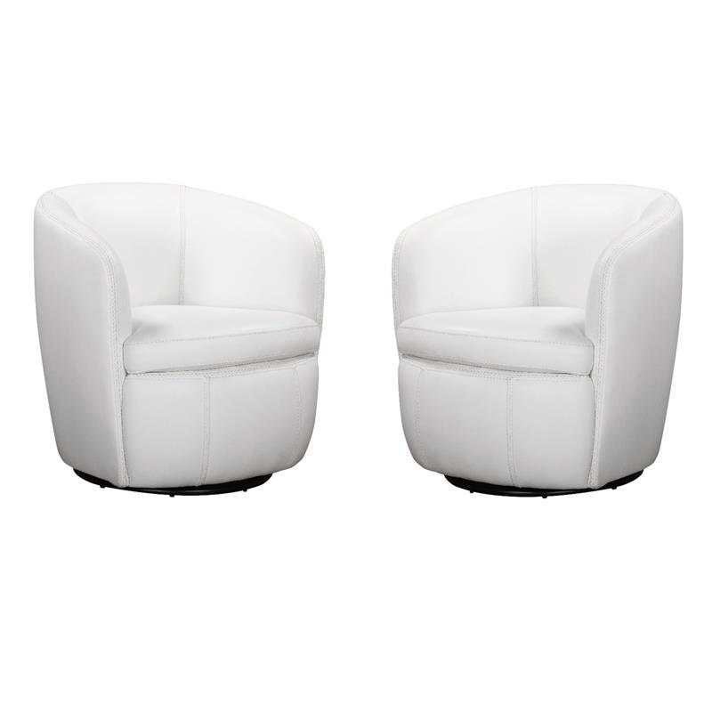 Pemberly Row Set of 2 Snow All Italian Leather Swivel Club Chair