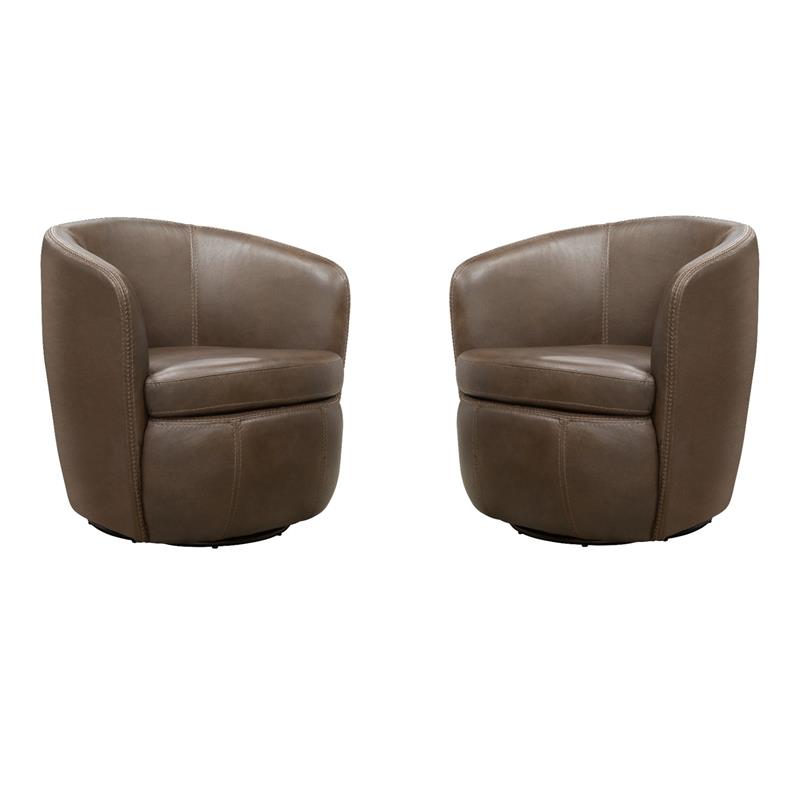 Pemberly Row Set of 2 Vintage Brown All Italian Leather Swivel Club Chair