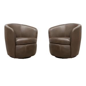 Pemberly Row Set of 2 Vintage Brown All Italian Leather Swivel Club Chair