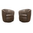 Pemberly Row Set of 2 Vintage Brown All Italian Leather Swivel Club Chair