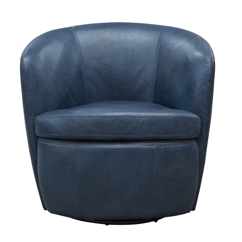 Pemberly Row Set of 2 Vintage Navy All Italian Leather Swivel Club Chair