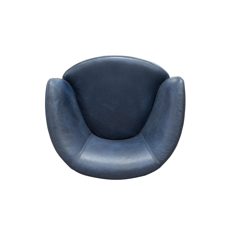 Pemberly Row Set of 2 Vintage Navy All Italian Leather Swivel Club Chair
