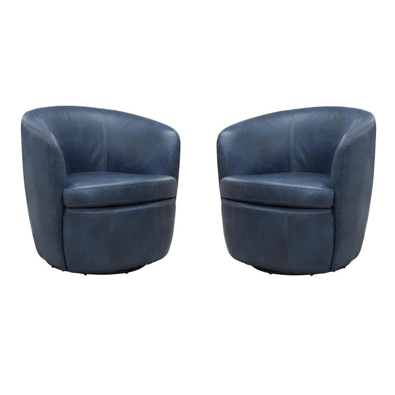 Pemberly Row Set of 2 Vintage Navy All Italian Leather Swivel Club Chair