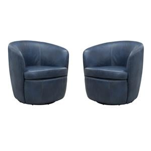 Pemberly Row Set of 2 Vintage Navy All Italian Leather Swivel Club Chair