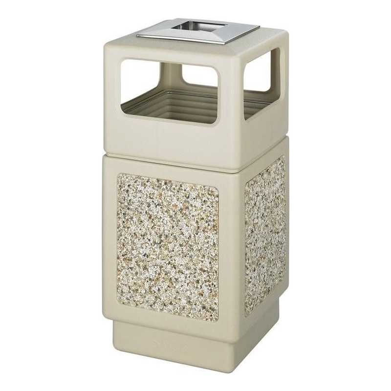 Pemberly Row Set of 2 Aggregate Panel 38 Gallon Trash Cans with Ash Urn in Beige