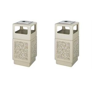 Pemberly Row Set of 2 Aggregate Panel 38 Gallon Trash Cans with Ash Urn in Beige