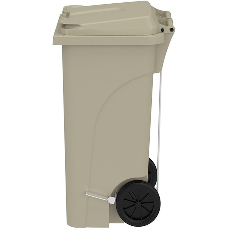 Pemberly Row Set of 2 Plastic Step-On Touchless 32 Gallon Trash Cans in Tan