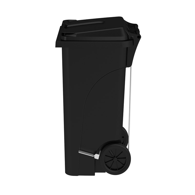 Pemberly Row Set of 2 Plastic Step-On Touchless 32 Gallon Trash Cans in Black
