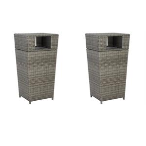 Pemberly Row Set of 2 Polyester Wicker/Steel Patio Trash Bins in Gray