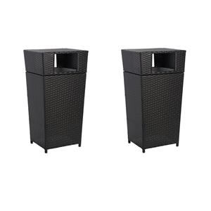 Pemberly Row Set of 2 Polyester Wicker/Steel Patio Trash Bins in Black