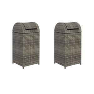 Pemberly Row Set of 2 Polyester Wicker/Steel Patio Trash Bins in Gray