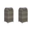 Pemberly Row Set of 2 Polyester Wicker/Steel Patio Trash Bins in Gray