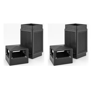 Pemberly Row Set of 2 Plastic Trash Cans with Recessed Panel Receptacles - Black