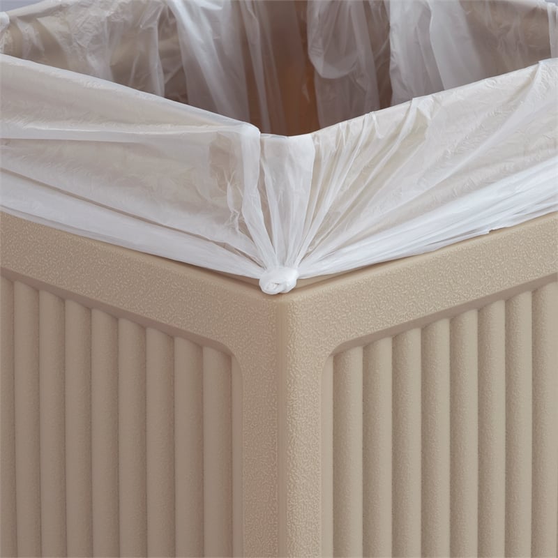 Pemberly Row Set of 2 Plastic Trash Cans with Recessed Panel Receptacles in Tan