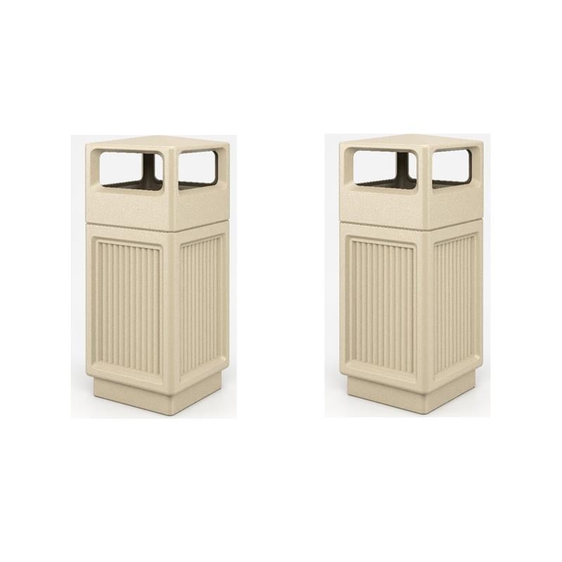 Pemberly Row Set of 2 Plastic Trash Cans with Recessed Panel Receptacles in Tan