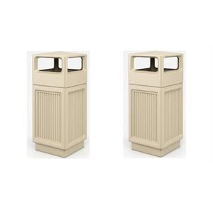 Pemberly Row Set of 2 Plastic Trash Cans with Recessed Panel Receptacles in Tan