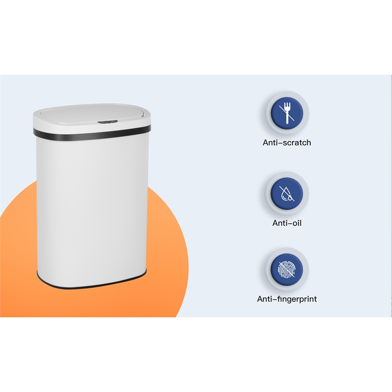 Pemberly Row Set of 2 13 Gallon Steel Motion Sensor Automatic White Trash Cans