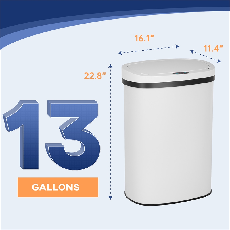Pemberly Row Set of 2 13 Gallon Steel Motion Sensor Automatic White Trash Cans