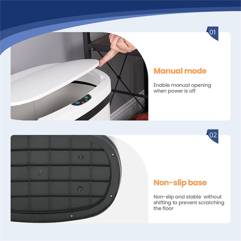 Pemberly Row Set of 2 13 Gallon Steel Motion Sensor Automatic White Trash Cans