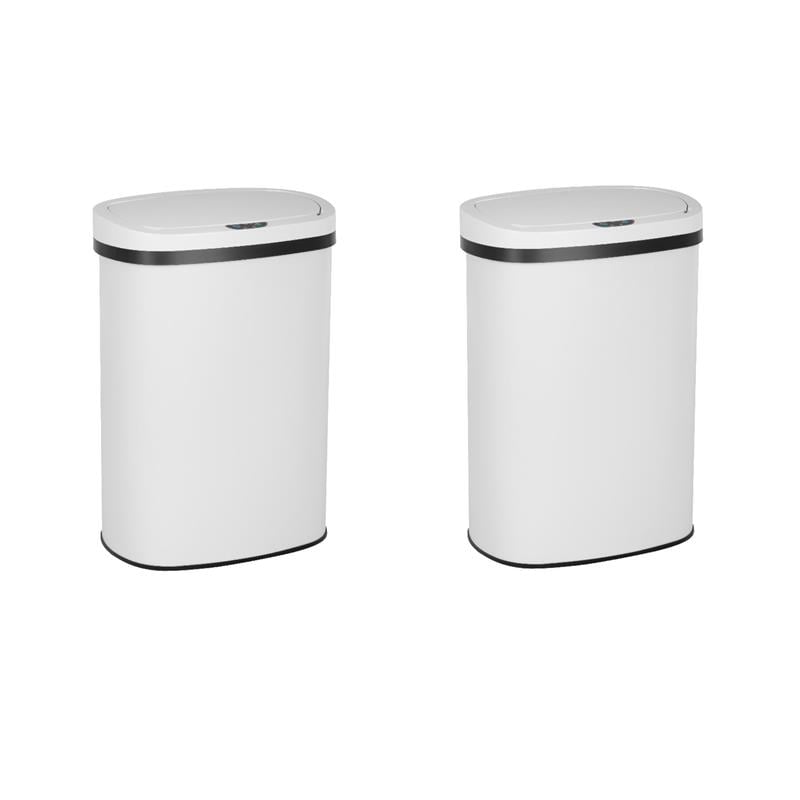 Pemberly Row Set of 2 13 Gallon Steel Motion Sensor Automatic White Trash Cans