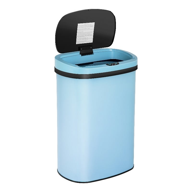 Pemberly Row Set of 2 13 Gallon Steel Motion Sensor Automatic Trash Cans in Blue