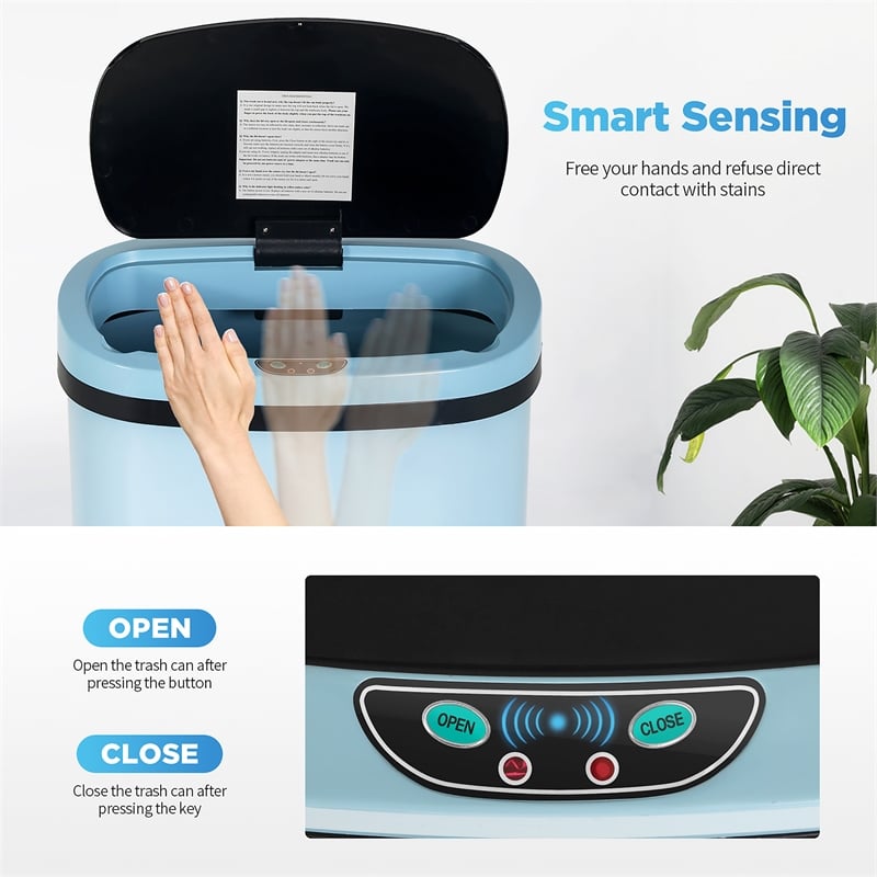 Pemberly Row Set of 2 13 Gallon Steel Motion Sensor Automatic Trash Cans in Blue