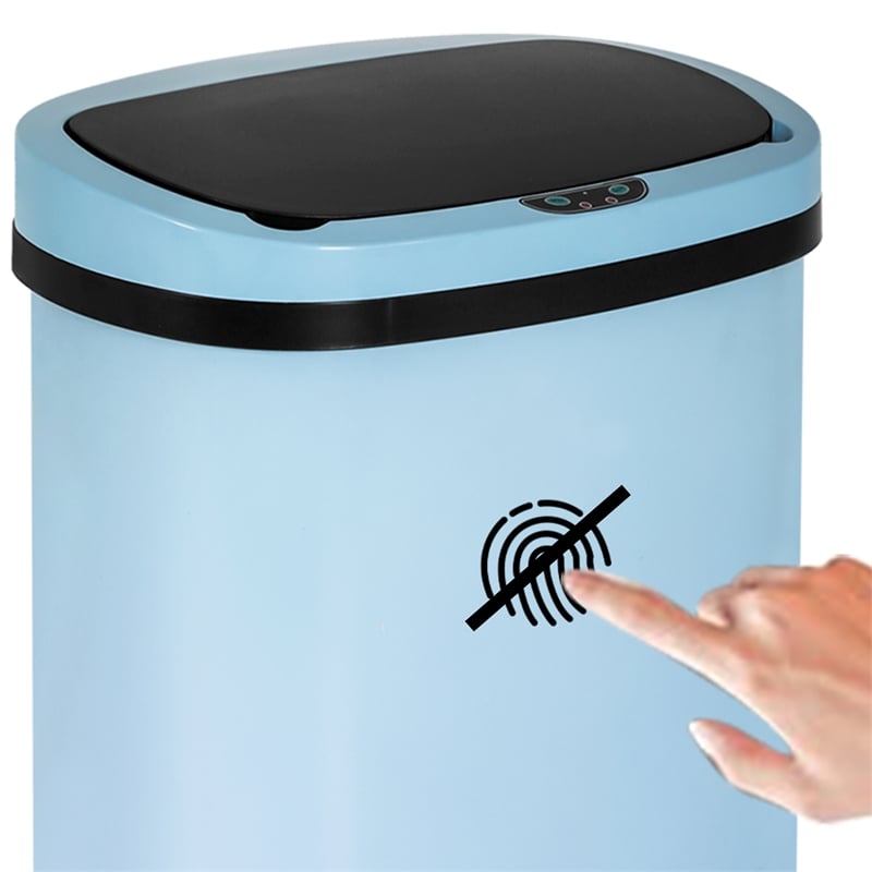 Pemberly Row Set of 2 13 Gallon Steel Motion Sensor Automatic Trash Cans in Blue