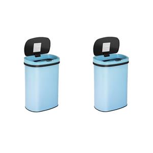 Pemberly Row Set of 2 13 Gallon Steel Motion Sensor Automatic Trash Cans in Blue