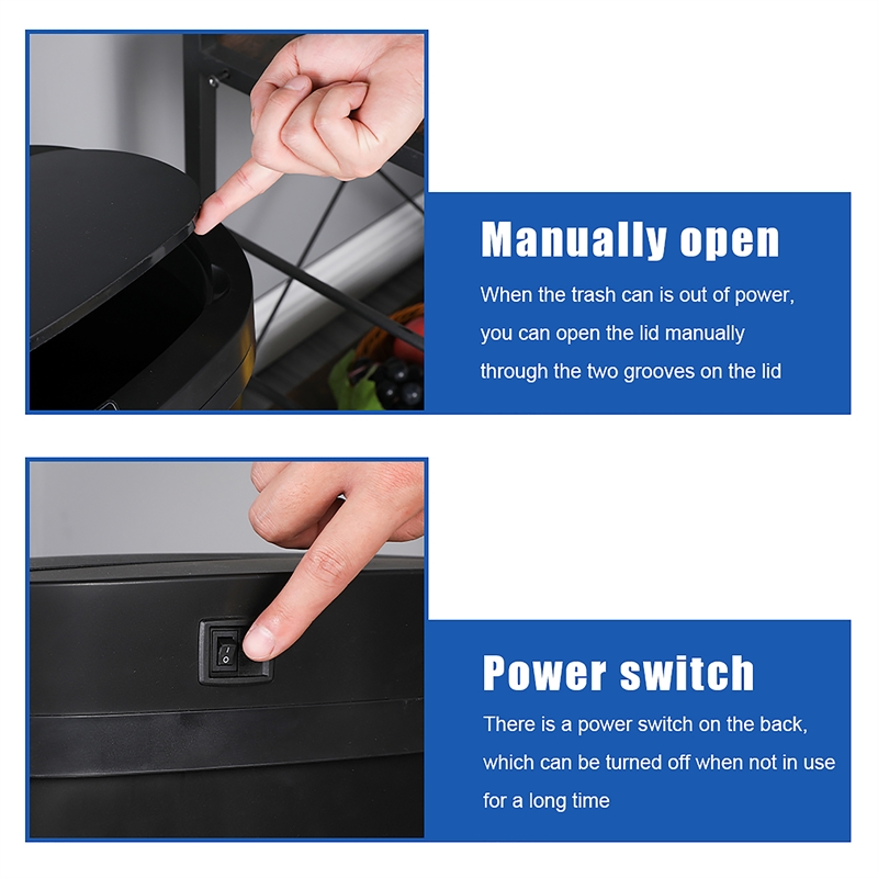 Pemberly Row Set of 2 13 Gallon Steel Motion Sensor Automatic Black Trash Cans