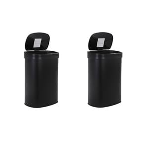 Pemberly Row Set of 2 13 Gallon Steel Motion Sensor Automatic Black Trash Cans