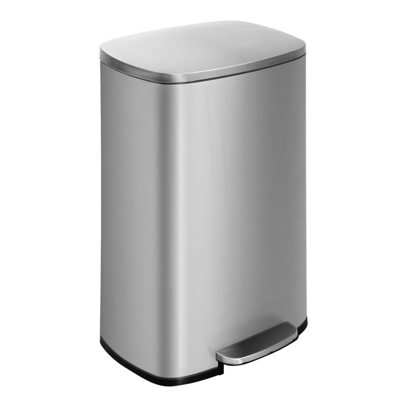 Pemberly Row Set of 2 13 Gallon Stainless Steel Silver Step Foot Pedal Trash Can