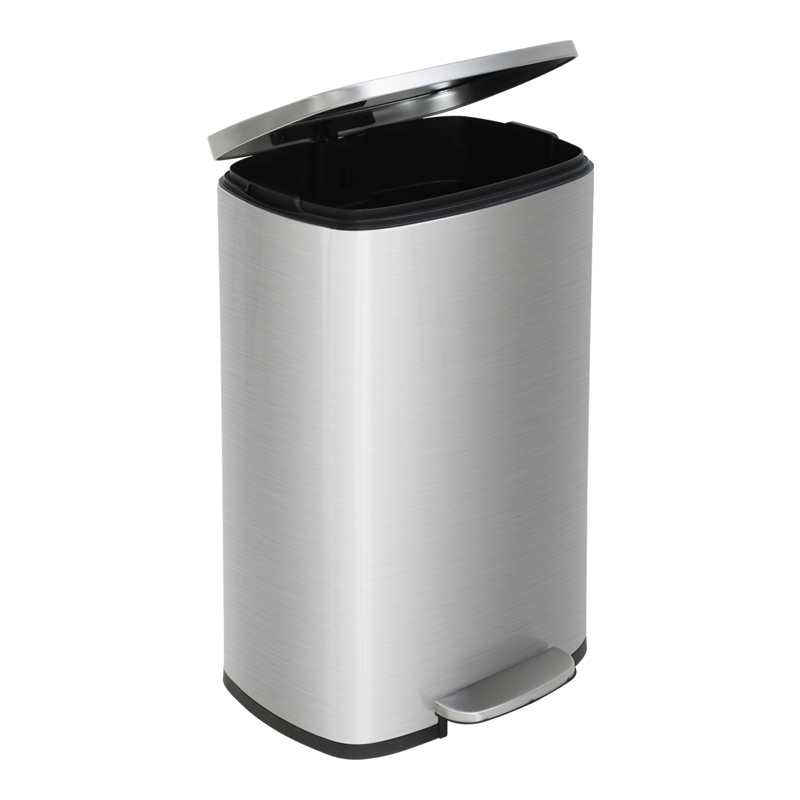 Pemberly Row Set of 2 13 Gallon Stainless Steel Silver Step Foot Pedal Trash Can