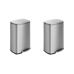 Pemberly Row Set of 2 13 Gallon Stainless Steel Silver Step Foot Pedal Trash Can