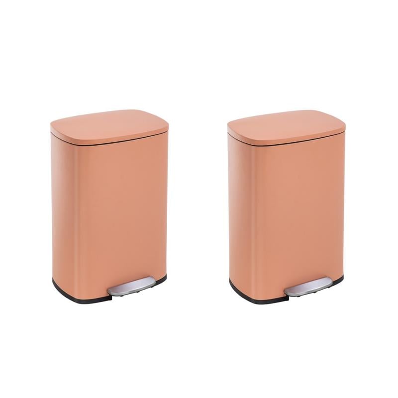 Pemberly Row Set of 2 13 Gallon Stainless Steel Pink Step Foot Pedal Trash Cans