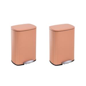 Pemberly Row Set of 2 13 Gallon Stainless Steel Pink Step Foot Pedal Trash Cans
