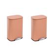 Pemberly Row Set of 2 13 Gallon Stainless Steel Pink Step Foot Pedal Trash Cans